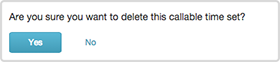 Figure shows confirming the deletion of selected contactable time sets to be deleted