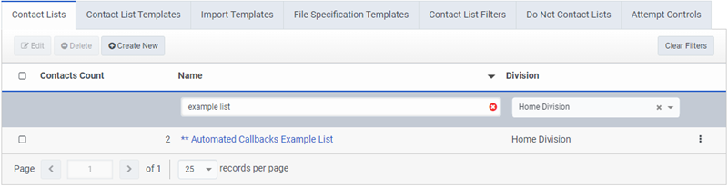 Figure shows the Contact Lists view with columns.