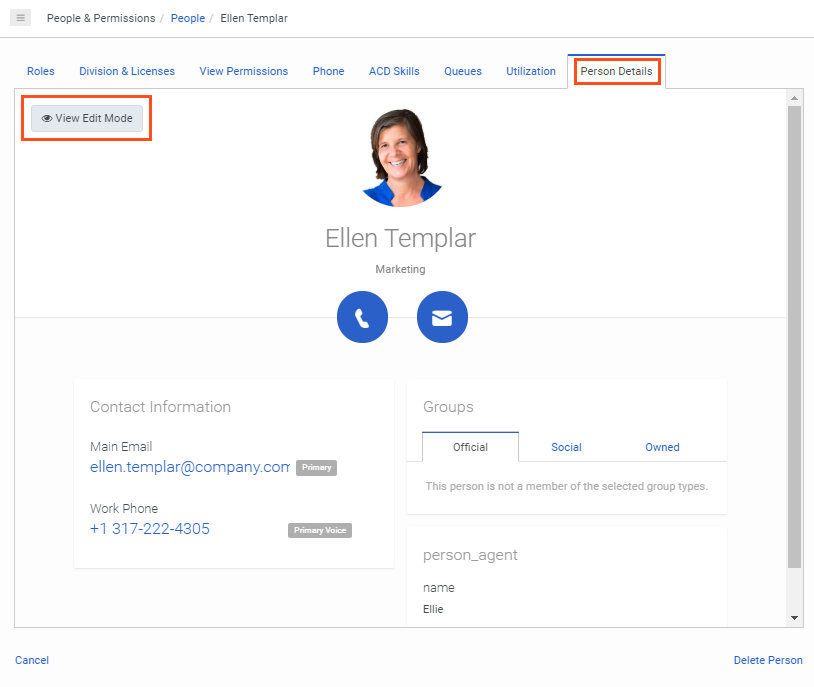 Person Details page