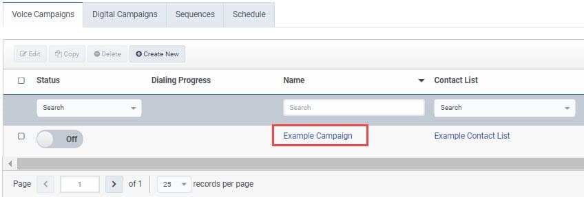 Figure shows selecting a campaign's name from the list
