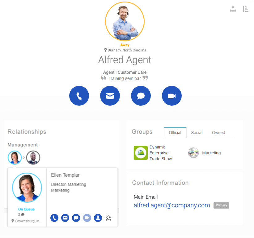 Contact and relationship card that shows user's relationship and contact information