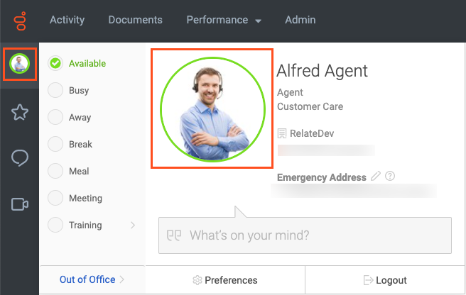 Genesys Cloud sidebar and user settings