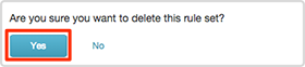 Figure shows confirmation message that appears before a rule set is deleted.