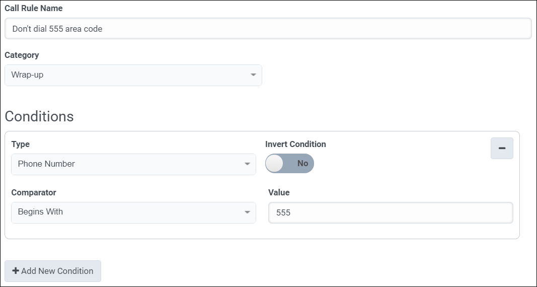 A fully configured condition is displayed.