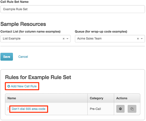 figure shows a sample rule set opened for editing