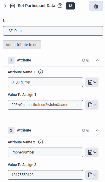 Set Participant Data with SF_URLPop attribute