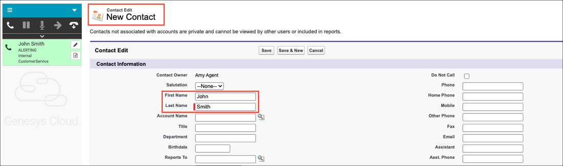 Screen pop example for URL match