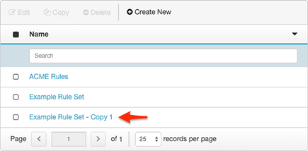 Figure shows the result of a copy operation, including the rule set name with hyphen copy followed by a number.
