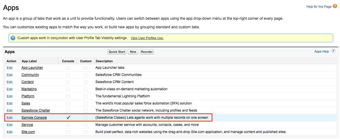 app list with ServiceCloudConsole