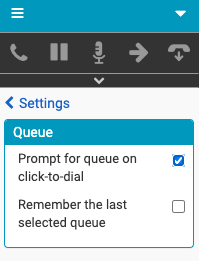 Queue Settings window for click-to-dial
