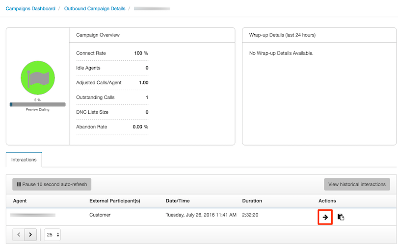 Figure shows button used to transfer a campaign call