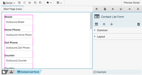 Figure shows a contact list form in edit mode.