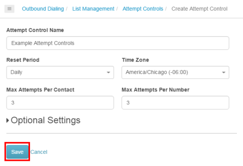 Figure shows saving a configured attempt control.