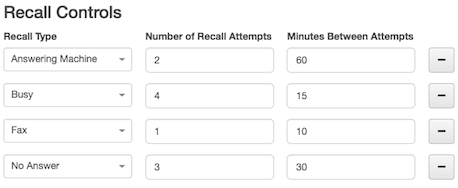 Figure shows the Recall Controls for limiting call attempts for individual call analysis results.