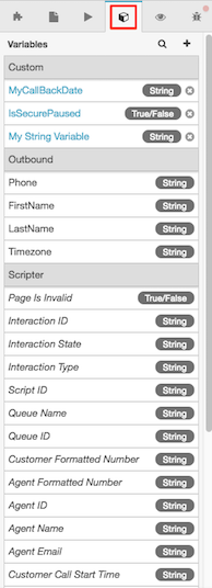 Figure shows contents of the variables tab.