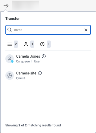 A digital transfer window that shows a matching person and queue
