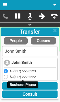 Transfer window with multiple numbers for person