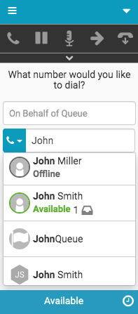 Type ahead search results for calls