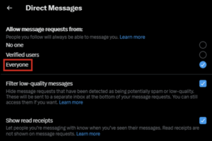 X Direct Messages panel