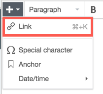 image of the + list with Link selected