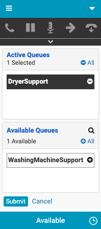 This image is a screenshot of the queue activation in the Genesys Cloud for Salesforce client.