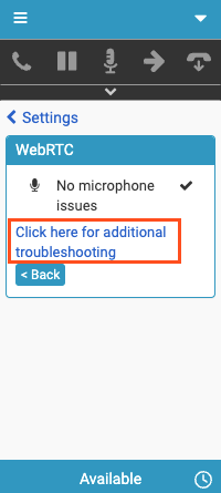 This image shows the embedded client with the option to click for additional troubleshooting.