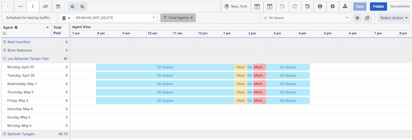 Vertical view of the schedule