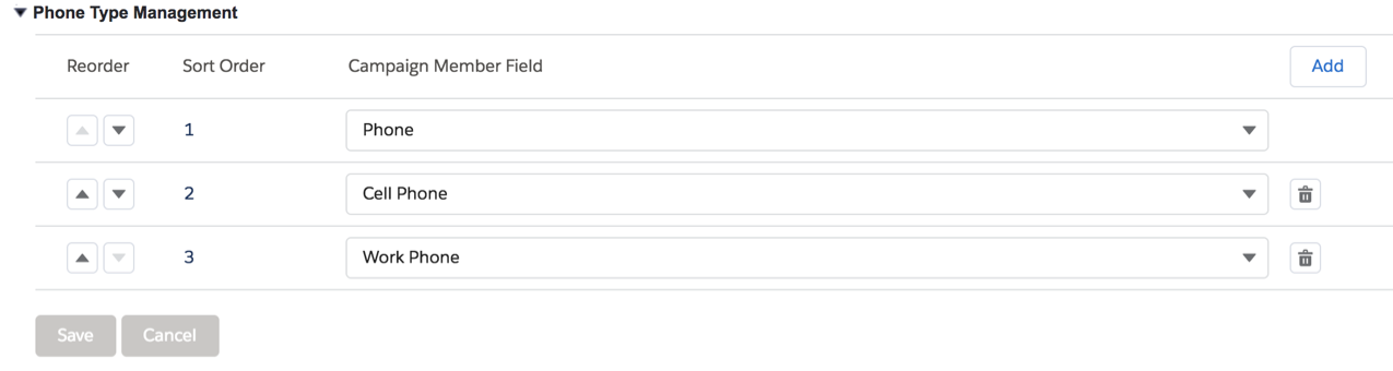 Phone Type Management section on campaign setting