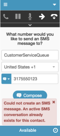 Error message about active SMS conversation