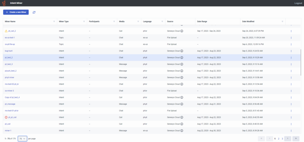 Navigate the intent miner home page