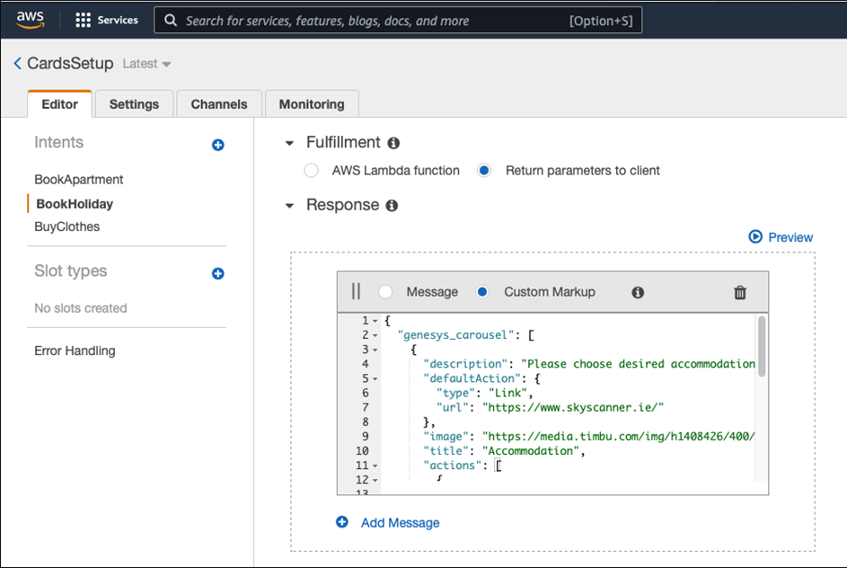 Set up Cards in Amazon Lex V1