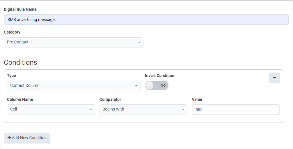 A fully configured condition is displayed.