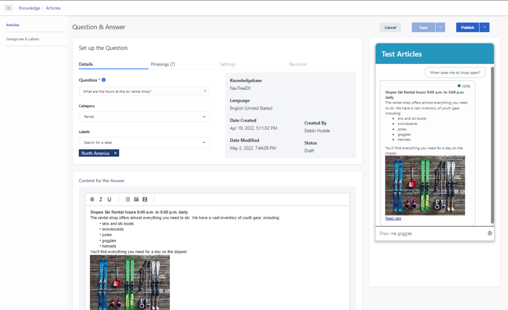 Completed knowledge base article