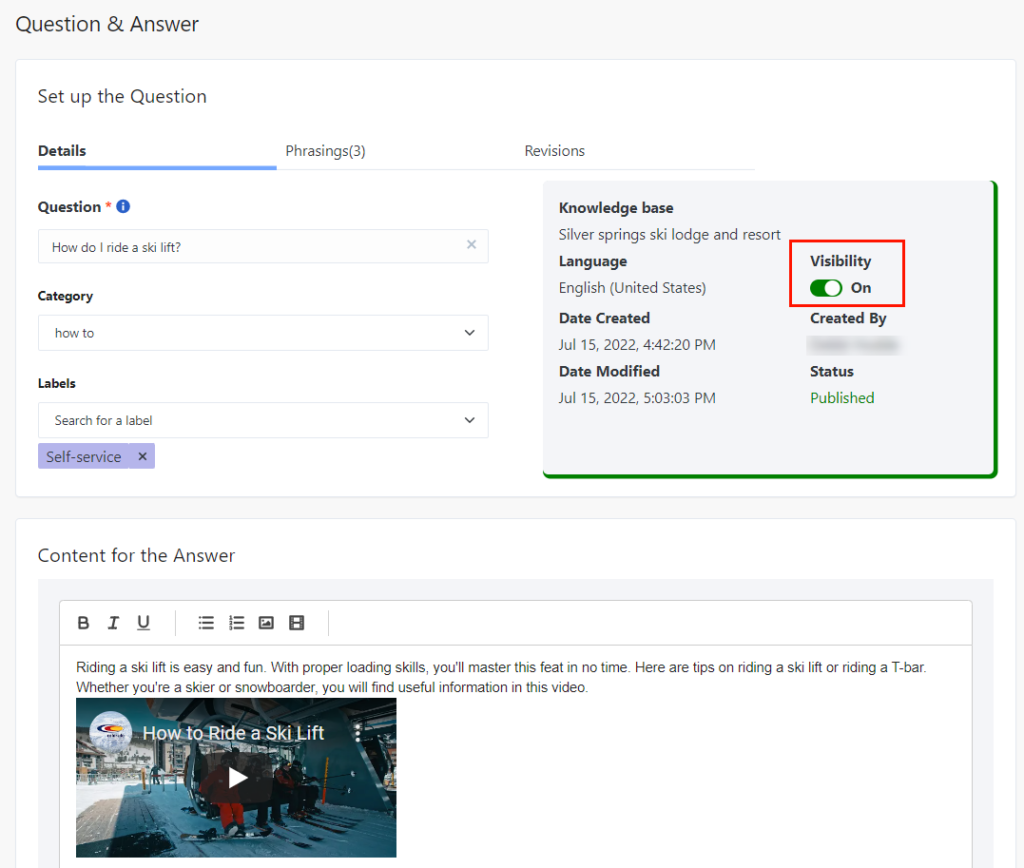 Knowledge article visibility