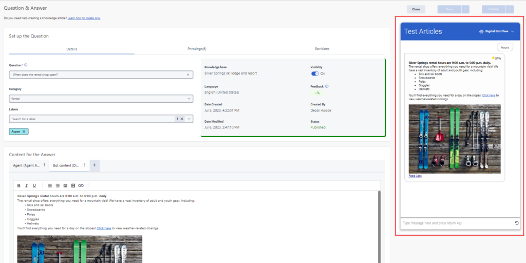 Test a knowledge base article