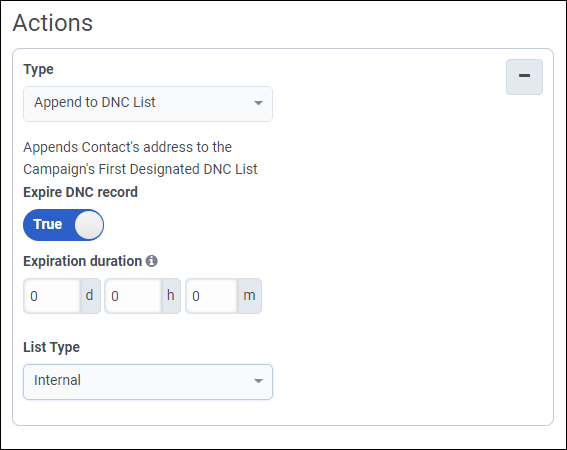 Append to DNC list Action