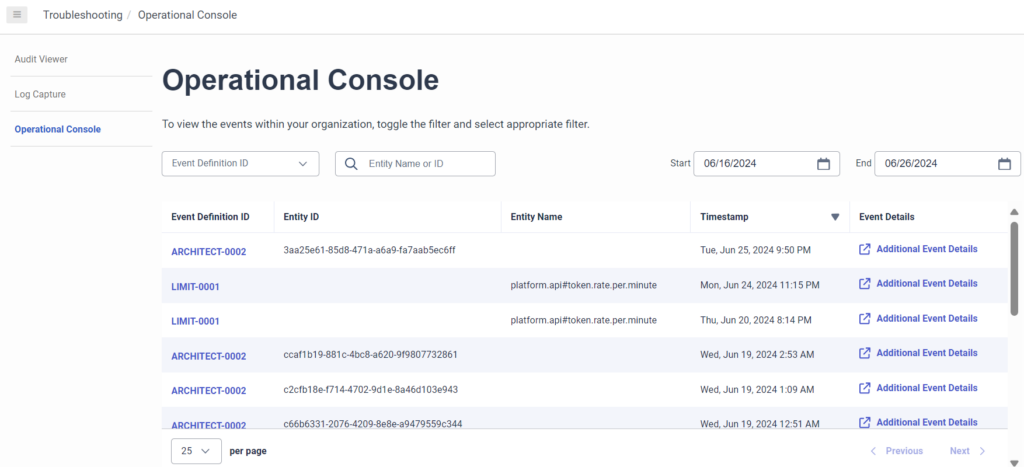 Image of the operational console page