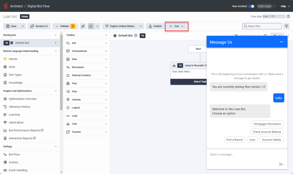 Bot tester in Architect