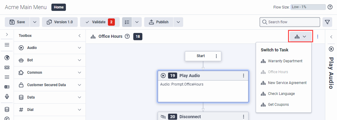 Switch task button