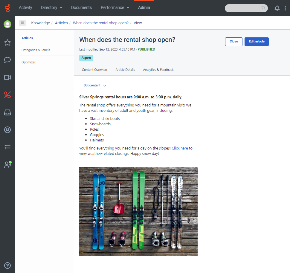 Knowledge workbench article preview