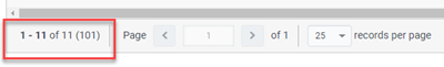 Figure shows the counts for the filtered totals, including: numbers for the entries on the current page, the number of contacts that matched the filter, and the total number of contacts in the contact list.