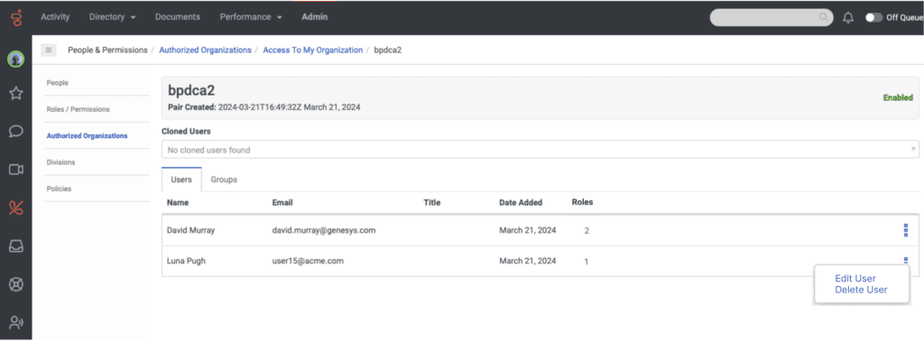 New authorized users UI