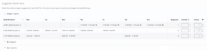 The suggested work plans view displays the work plan details with the bid preferences offered to the agents.