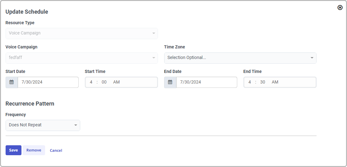 Update schedule window for editing a scheduled entry.