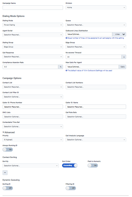 Figure shows the campaign editor for the Power dialing mode