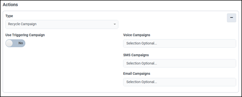Figure shows configuring Action for campaigns to recycle.