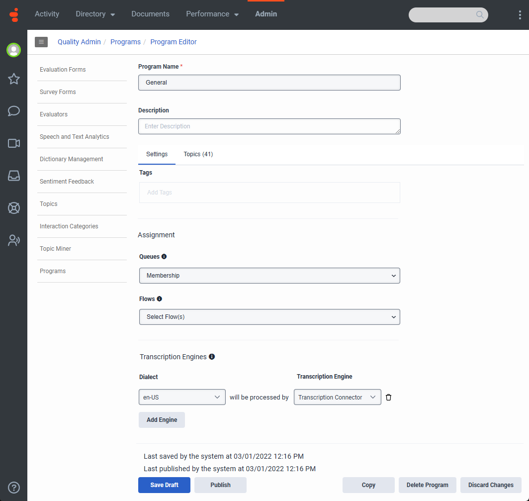 Set Transcription Connector as the transcription engine