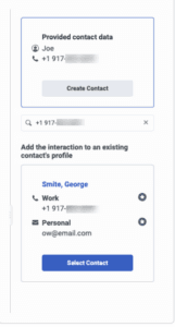 The Profile panel for a web messaging interaction with no name found