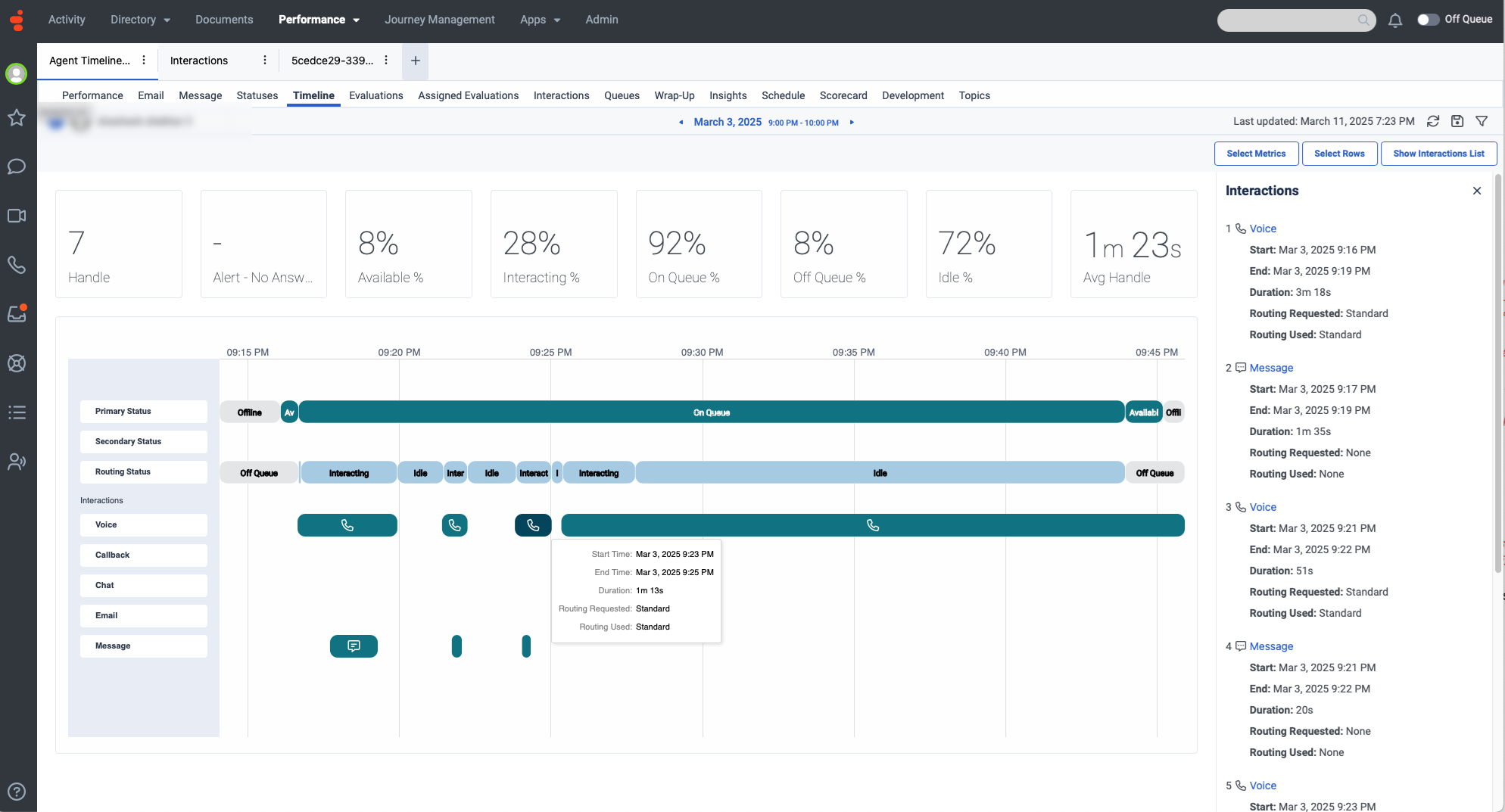 Agent timeline view