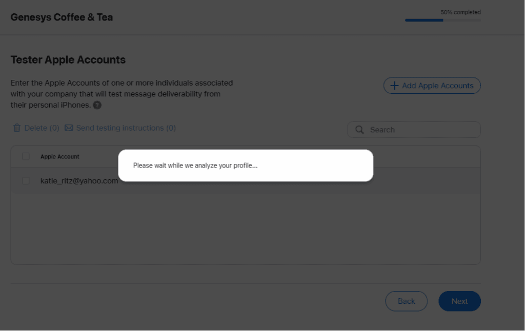 Apple tester account review page
